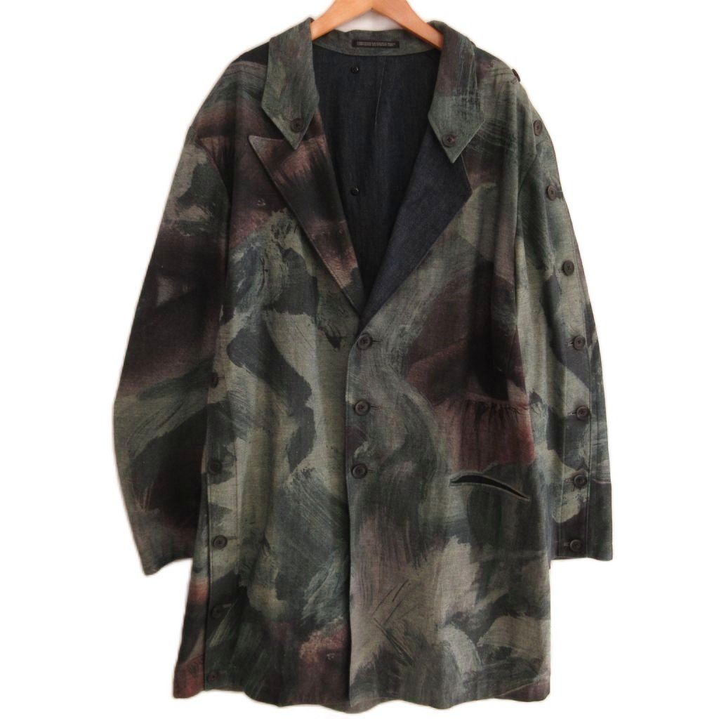 YOHJI YAMAMOTO POUR HOMME 21SS Button-Open Painting Print Cotton Jacket Coat — Size 2
