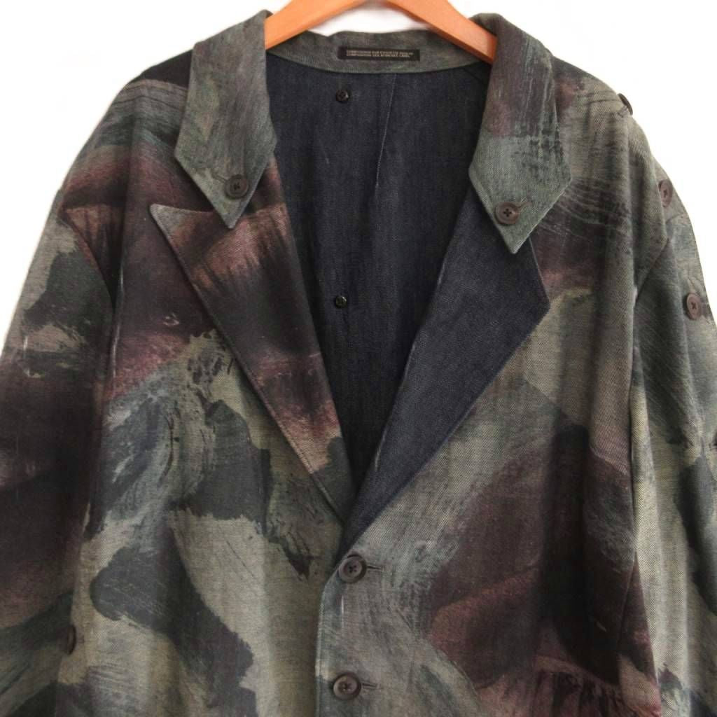 YOHJI YAMAMOTO POUR HOMME 21SS Button-Open Painting Print Cotton Jacket Coat — Size 2
