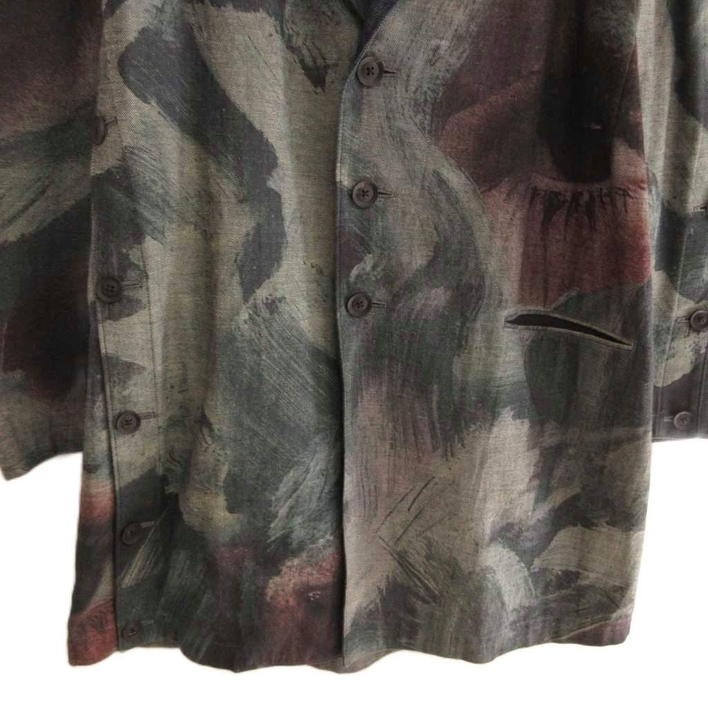 YOHJI YAMAMOTO POUR HOMME 21SS Button-Open Painting Print Cotton Jacket Coat — Size 2