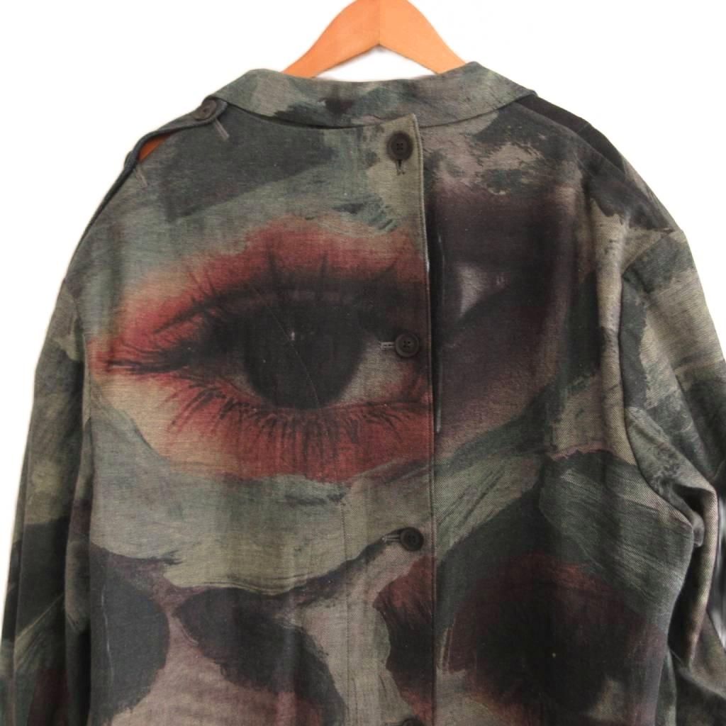 YOHJI YAMAMOTO POUR HOMME 21SS Button-Open Painting Print Cotton Jacket Coat — Size 2