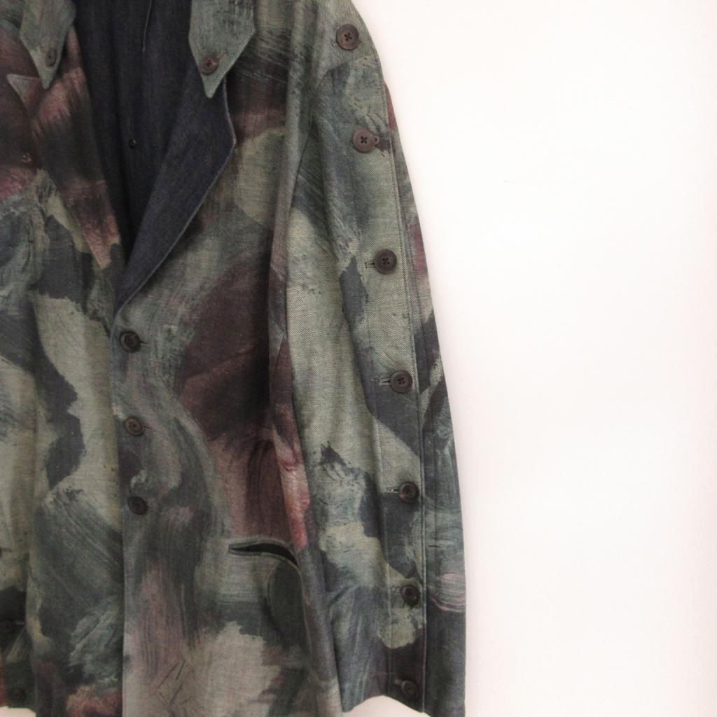 YOHJI YAMAMOTO POUR HOMME 21SS Button-Open Painting Print Cotton Jacket Coat — Size 2