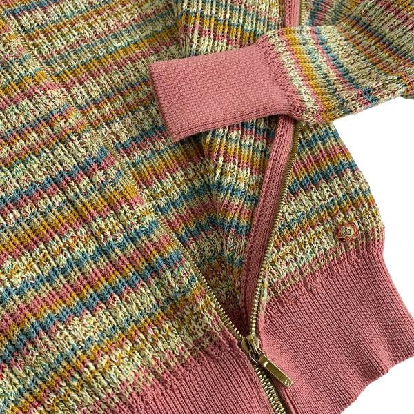 CHANEL ジップアップ クロップド カーディガン — ボーダーミックスニット / コットン / サイズ34 (XS)
