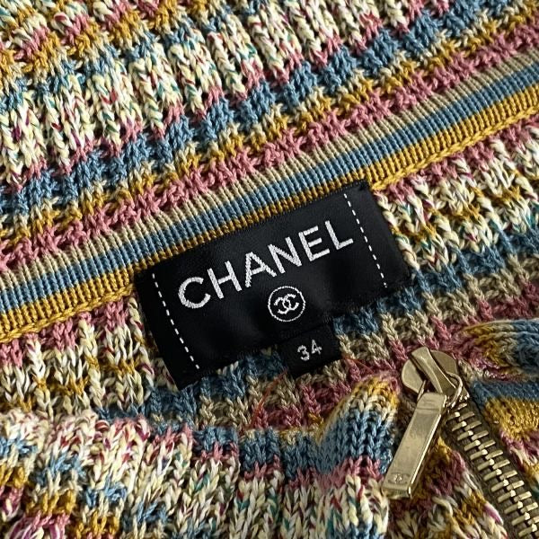 CHANEL ジップアップ クロップド カーディガン — ボーダーミックスニット / コットン / サイズ34 (XS)