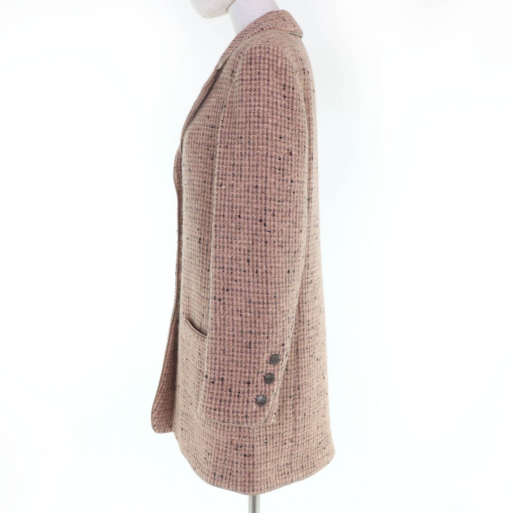 CHANEL 97A Wool Silk Tweed Jacket with Logo Buttons & Leather Trim — Pink / Size 36