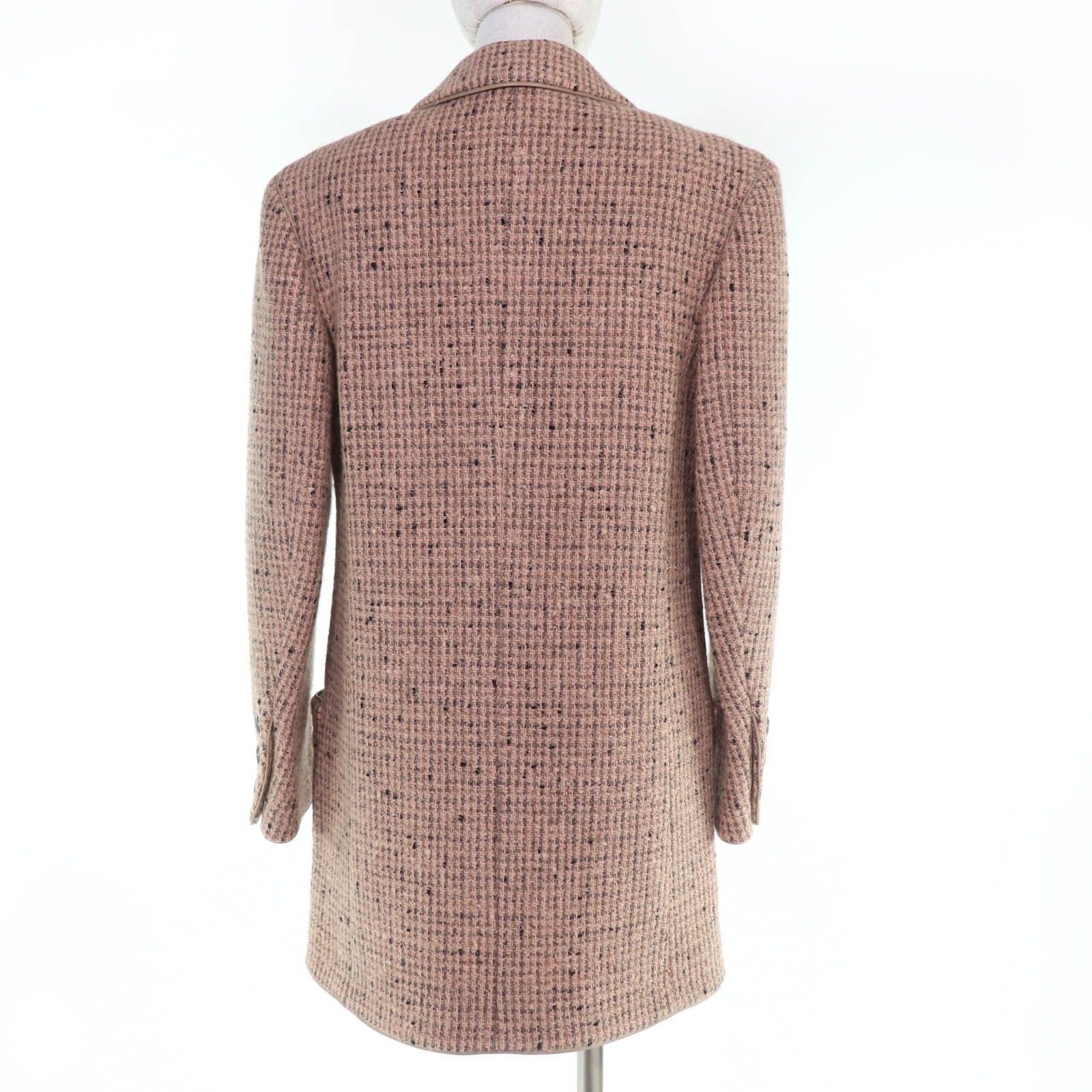 CHANEL 97A Wool Silk Tweed Jacket with Logo Buttons & Leather Trim — Pink / Size 36