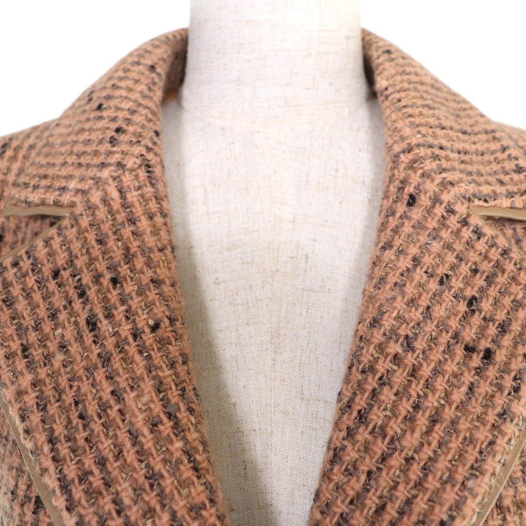 CHANEL 97A Wool Silk Tweed Jacket with Logo Buttons & Leather Trim — Pink / Size 36