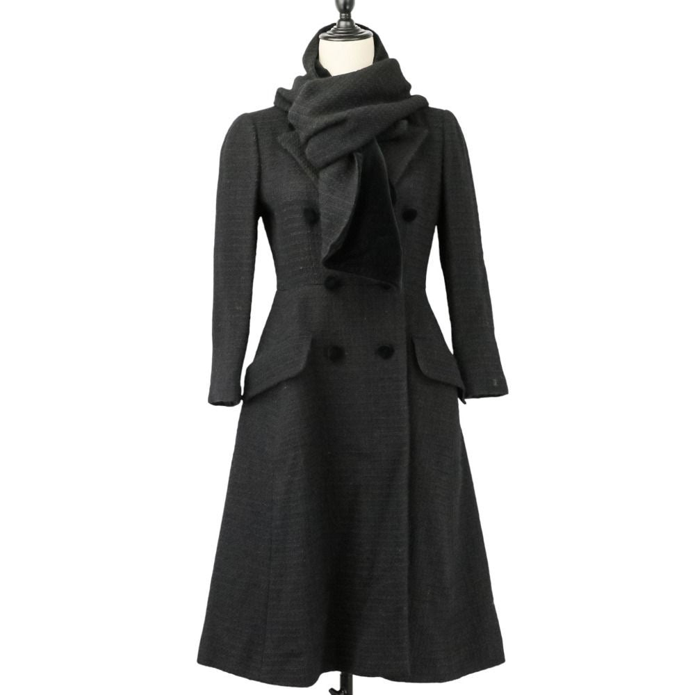CHANEL 06A Tweed Coat with Scarf — Black / Size 36