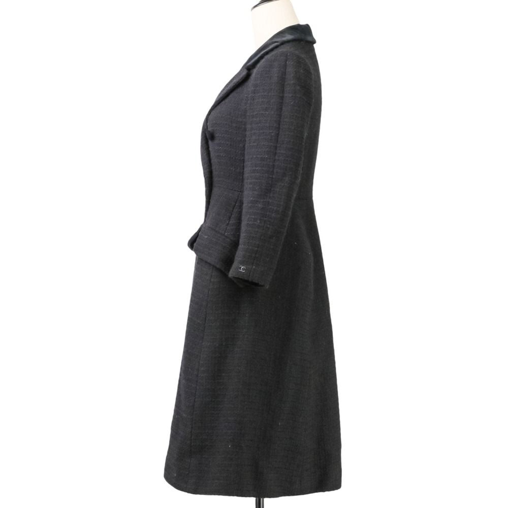 CHANEL 06A Tweed Coat with Scarf — Black / Size 36
