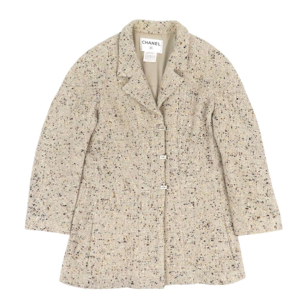 CHANEL Logo Tweed Jacket — Beige / Size 42