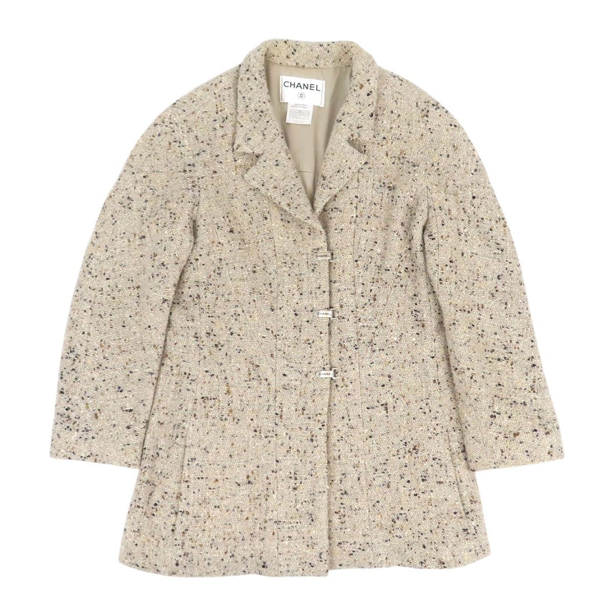 CHANEL Logo Tweed Jacket — Beige / Size 42