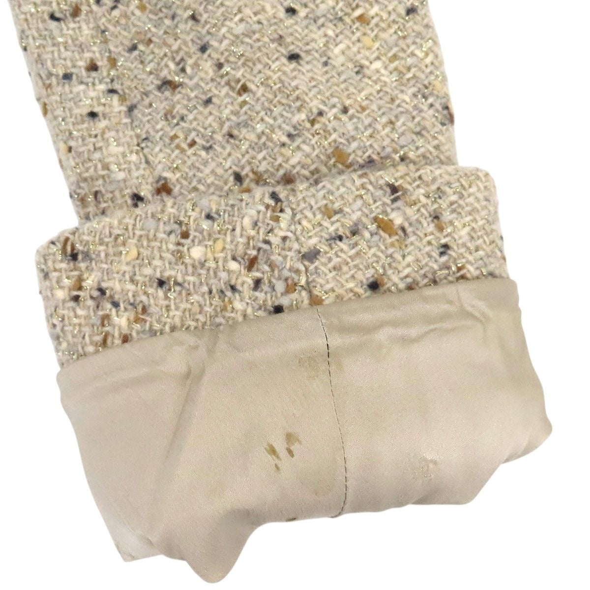 CHANEL Logo Tweed Jacket — Beige / Size 42