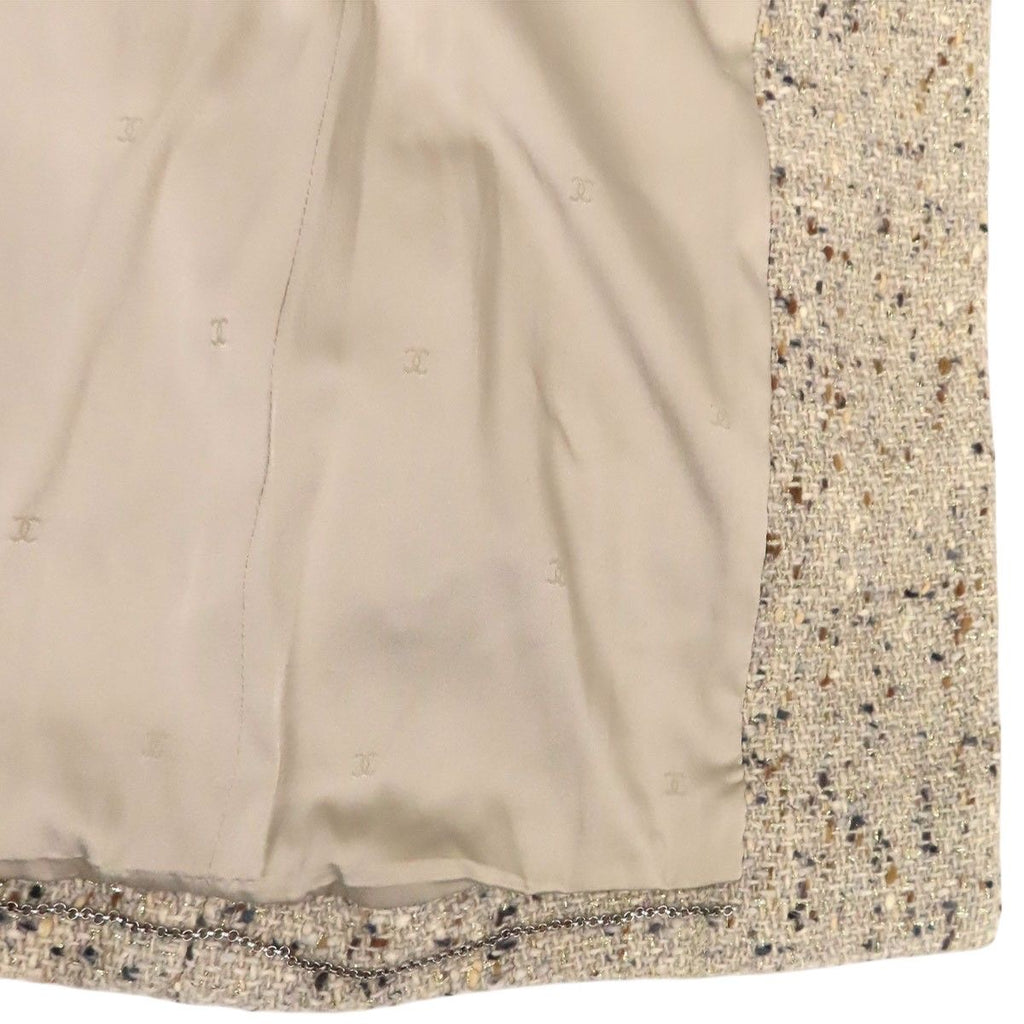 CHANEL Logo Tweed Jacket — Beige / Size 42