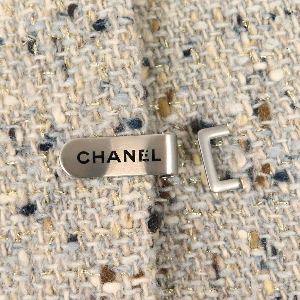 CHANEL Logo Tweed Jacket — Beige / Size 42