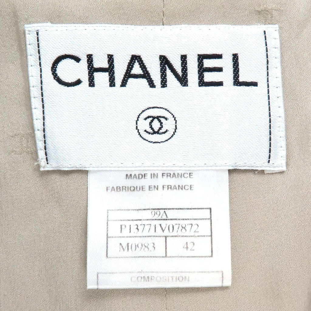 CHANEL Logo Tweed Jacket — Beige / Size 42