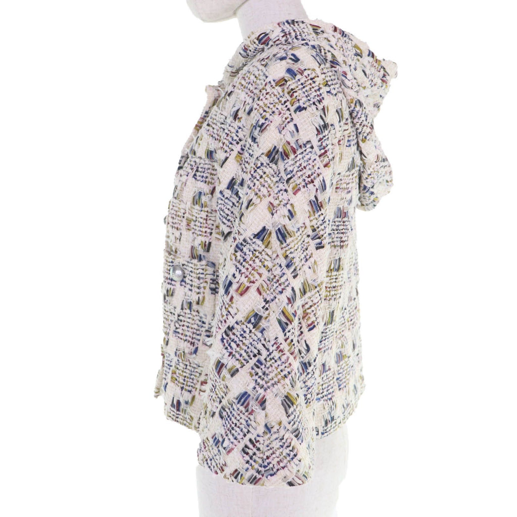 CHANEL Cotton Ribbon Tweed Hooded Jacket with Coco Buttons — Multicolour / Size 38