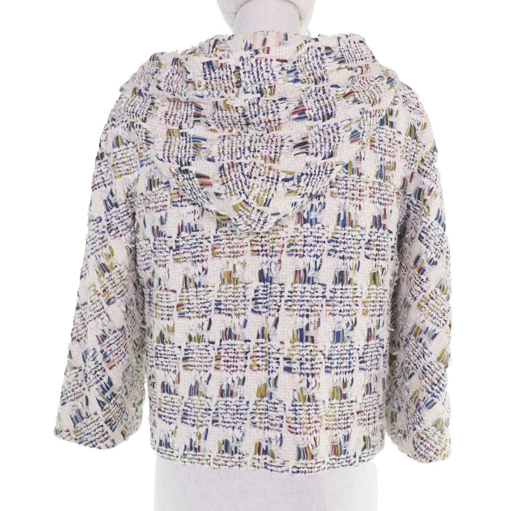 CHANEL Cotton Ribbon Tweed Hooded Jacket with Coco Buttons — Multicolour / Size 38
