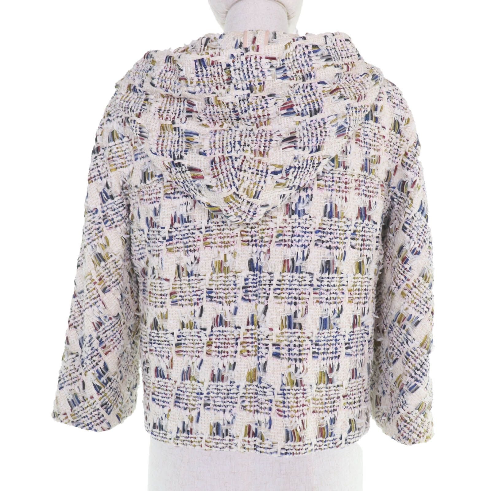 CHANEL Cotton Ribbon Tweed Hooded Jacket with Coco Buttons — Multicolour / Size 38