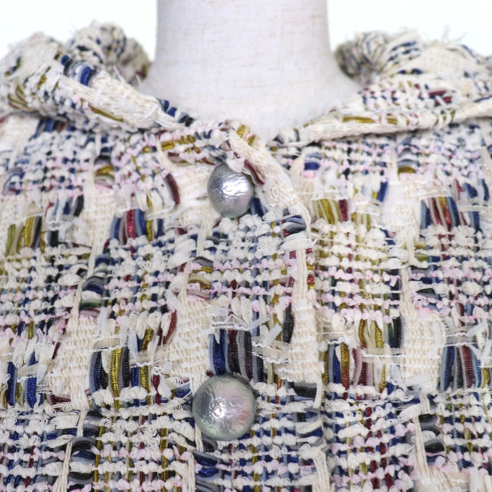 CHANEL Cotton Ribbon Tweed Hooded Jacket with Coco Buttons — Multicolour / Size 38