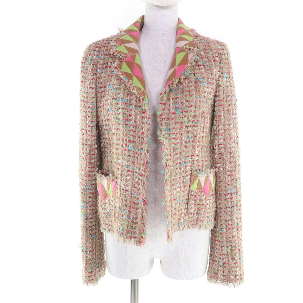 CHANEL 04A Vintage Alpaca Blend Ribbon Tweed Jacket with Coco Buttons — Multi / Size 36