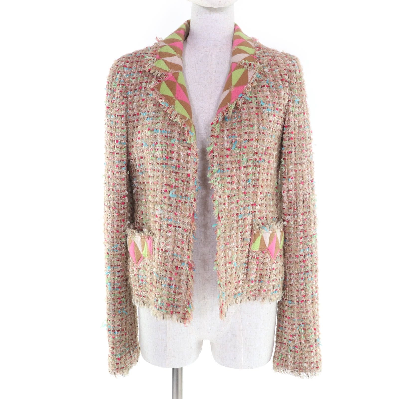 CHANEL 04A Vintage Alpaca Blend Ribbon Tweed Jacket with Coco Buttons — Multi / Size 36