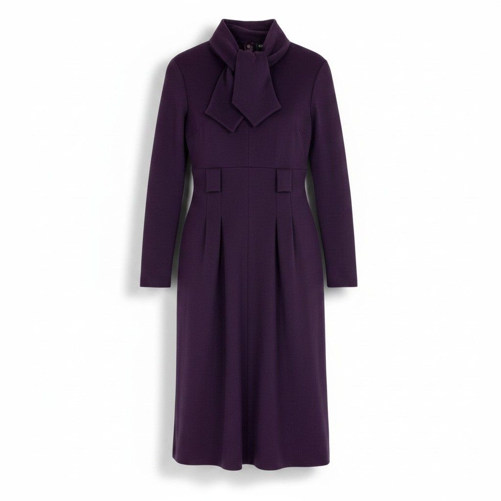 CHANEL 2007 Wool Long Sleeve Bow Tie Ribbon Dress Purple Size 40