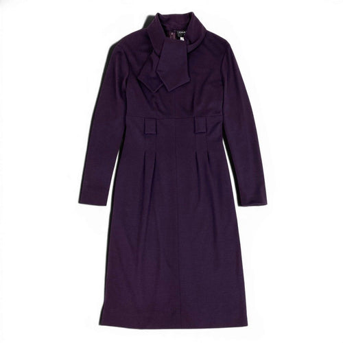 CHANEL 2007 Wool Long Sleeve Bow Tie Ribbon Dress Purple Size 40
