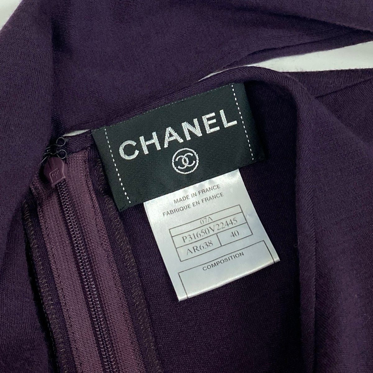 CHANEL 2007 Wool Long Sleeve Bow Tie Ribbon Dress Purple Size 40