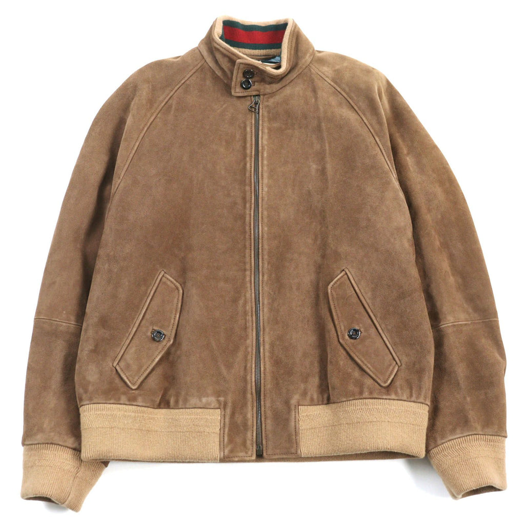 GUCCI Goat Suede Leather Sherry Line Logo Button Harrington Jacket Brown Size 46