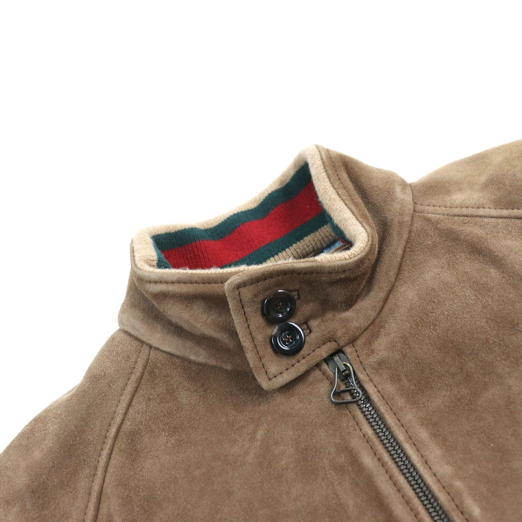 GUCCI Goat Suede Leather Sherry Line Logo Button Harrington Jacket Brown Size 46