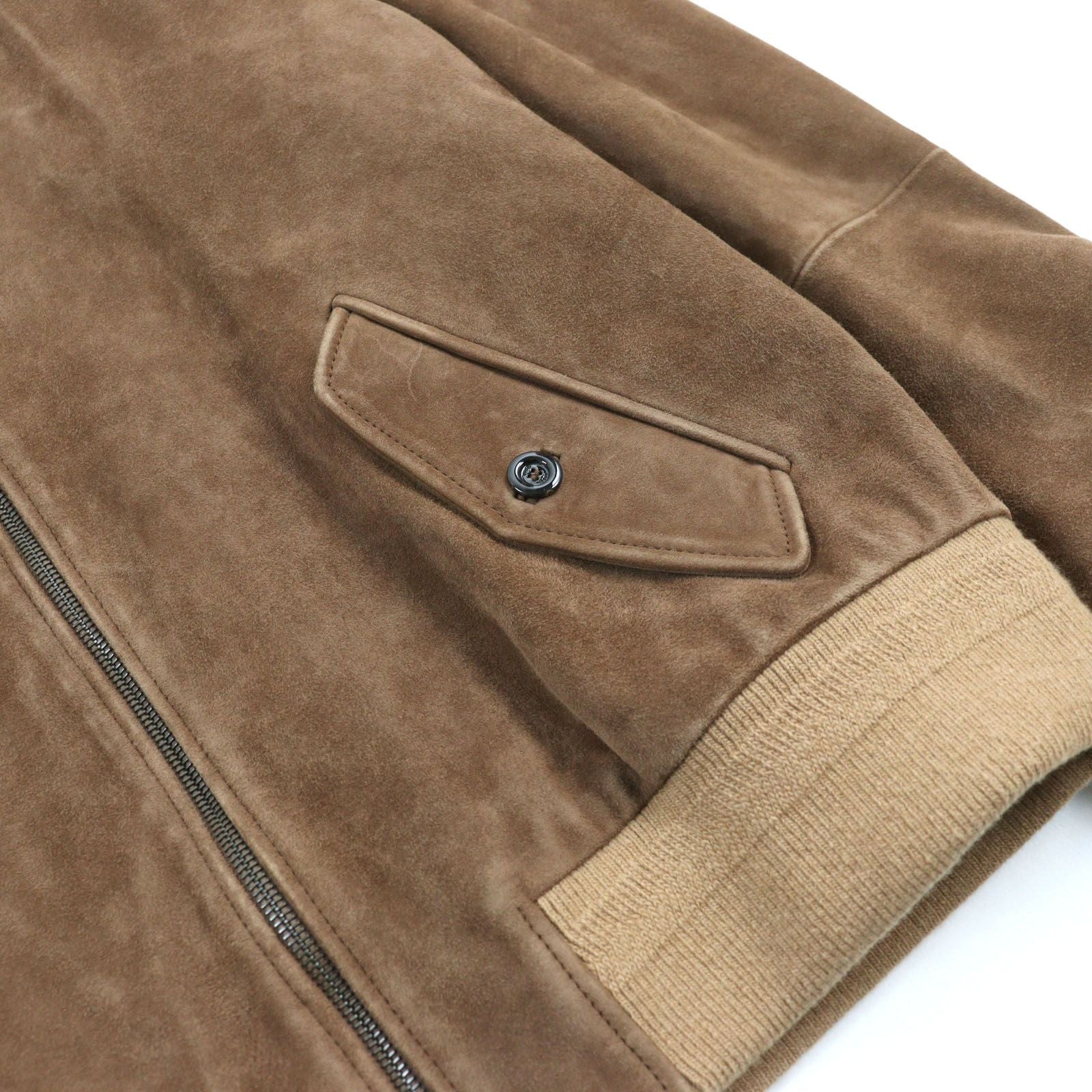 GUCCI Goat Suede Leather Sherry Line Logo Button Harrington Jacket Brown Size 46