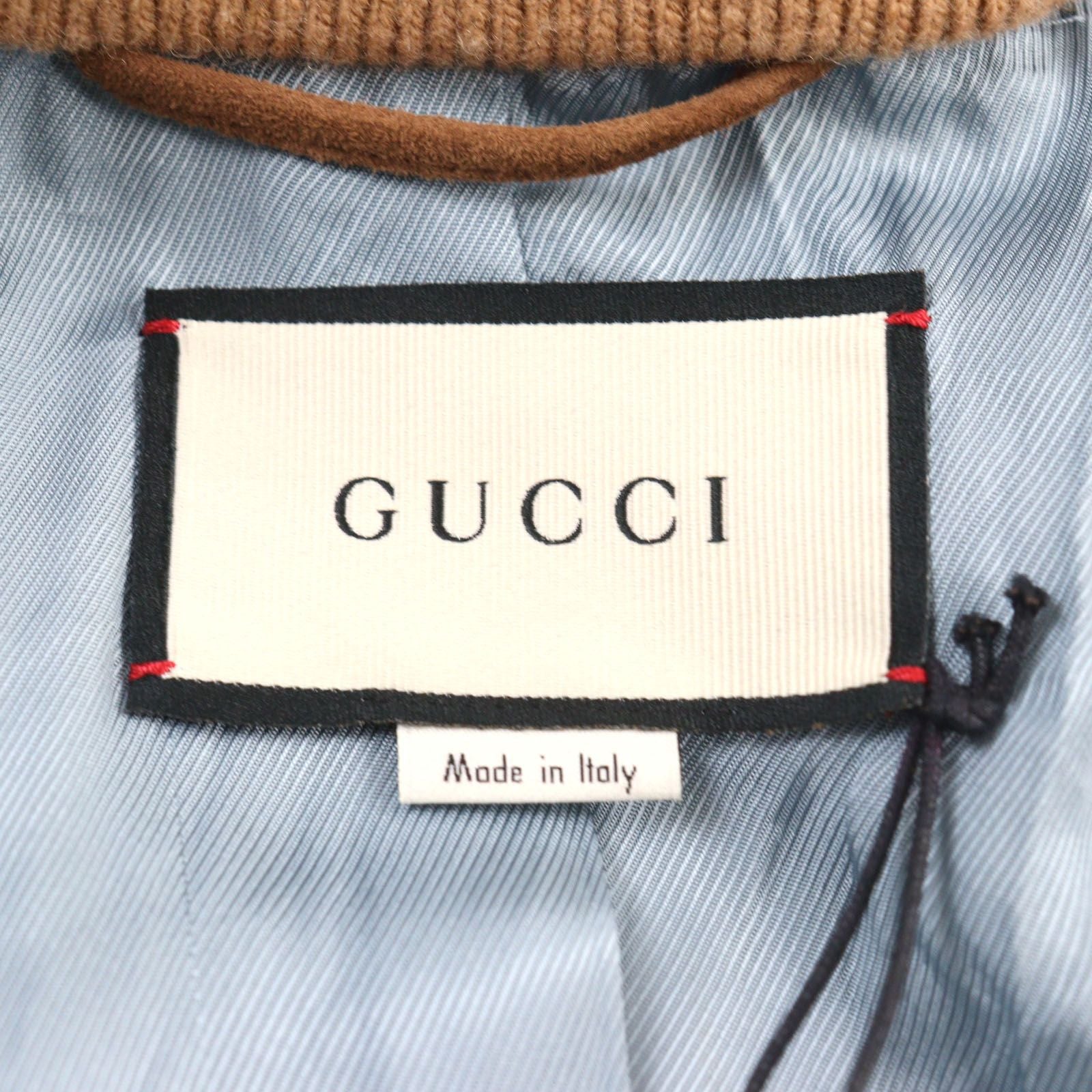GUCCI Goat Suede Leather Sherry Line Logo Button Harrington Jacket Brown Size 46