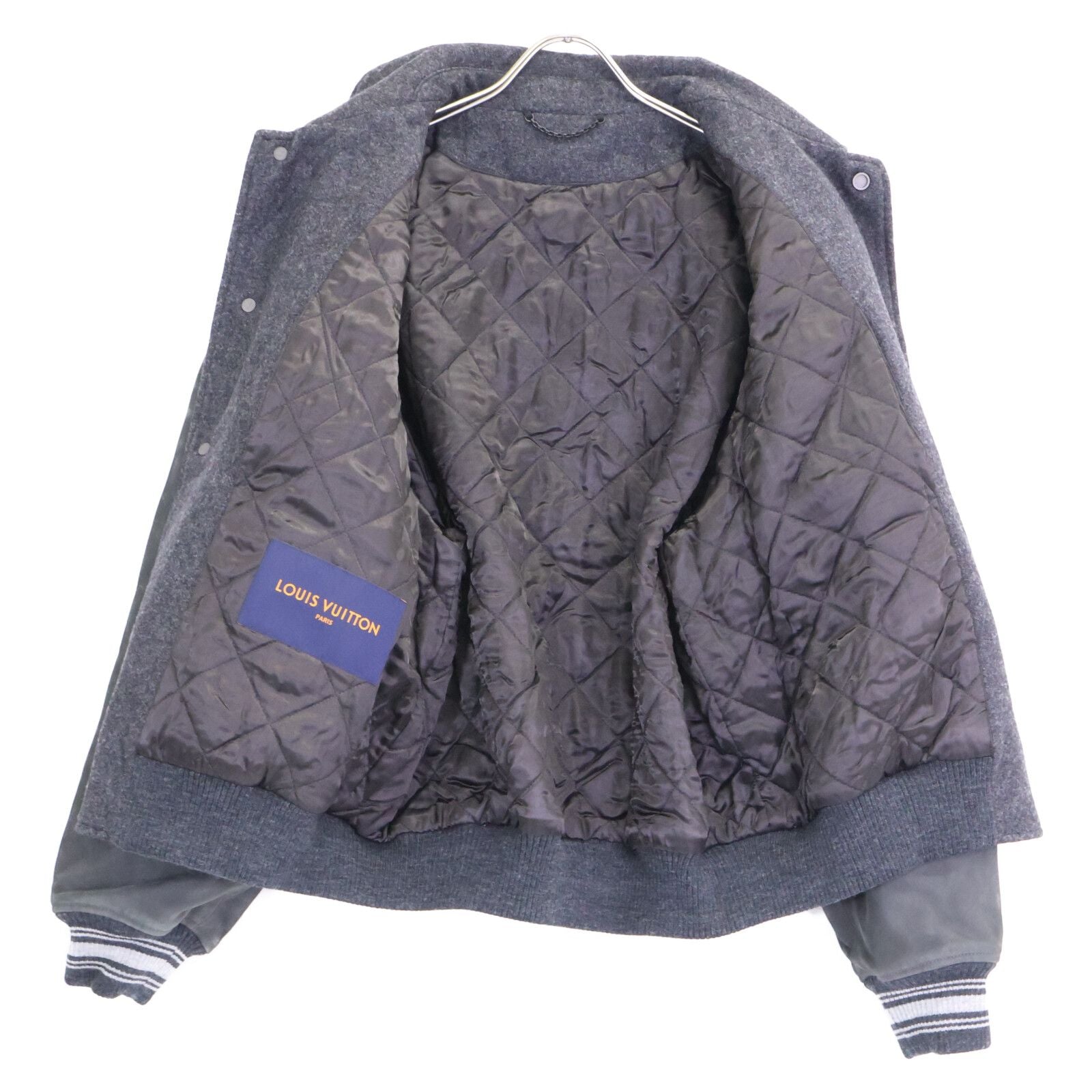 LOUIS VUITTON Virgil Abloh Leather Sleeve Wool Africa Continent Sequin Varsity Jacket Size 46