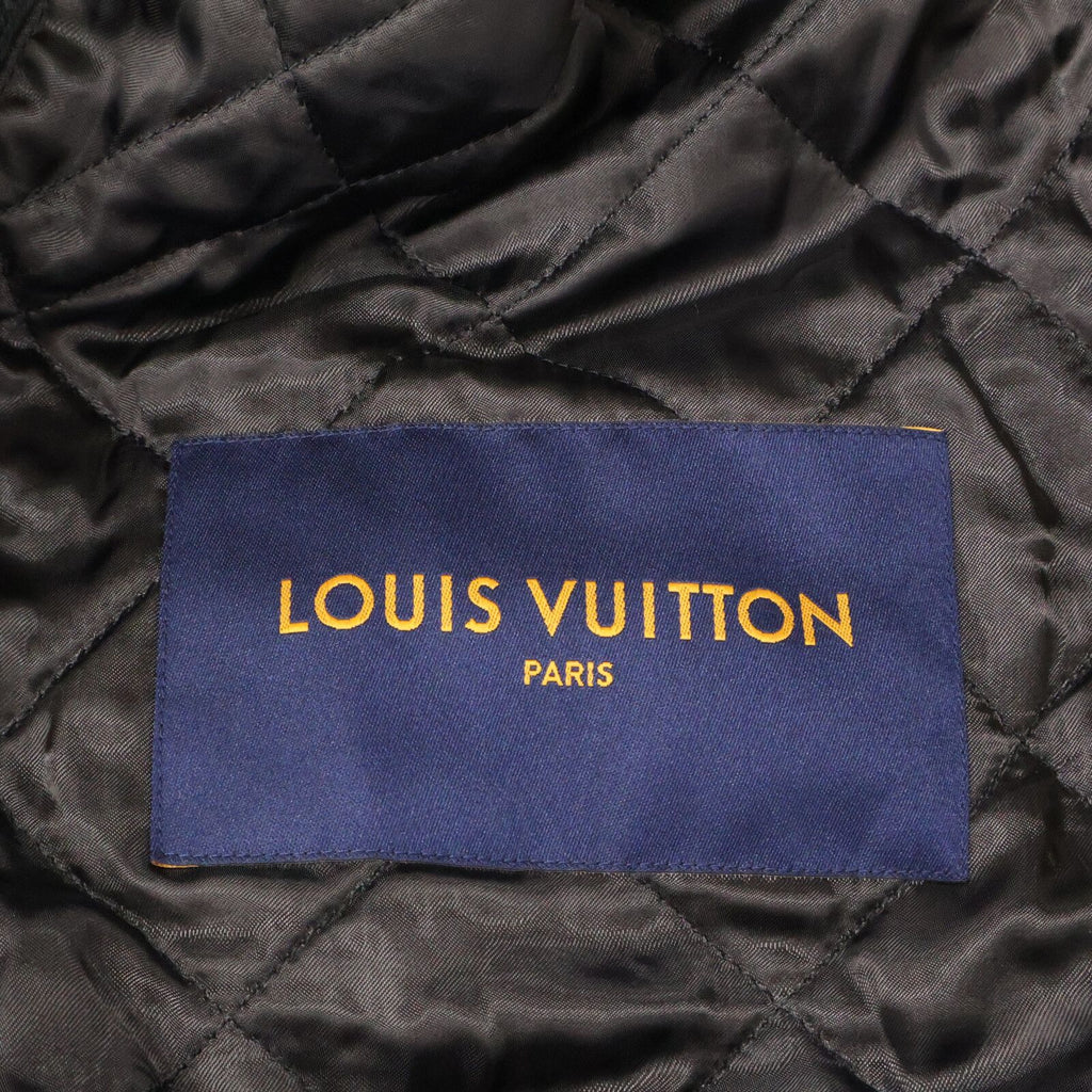LOUIS VUITTON Virgil Abloh Leather Sleeve Wool Africa Continent Sequin Varsity Jacket Size 46