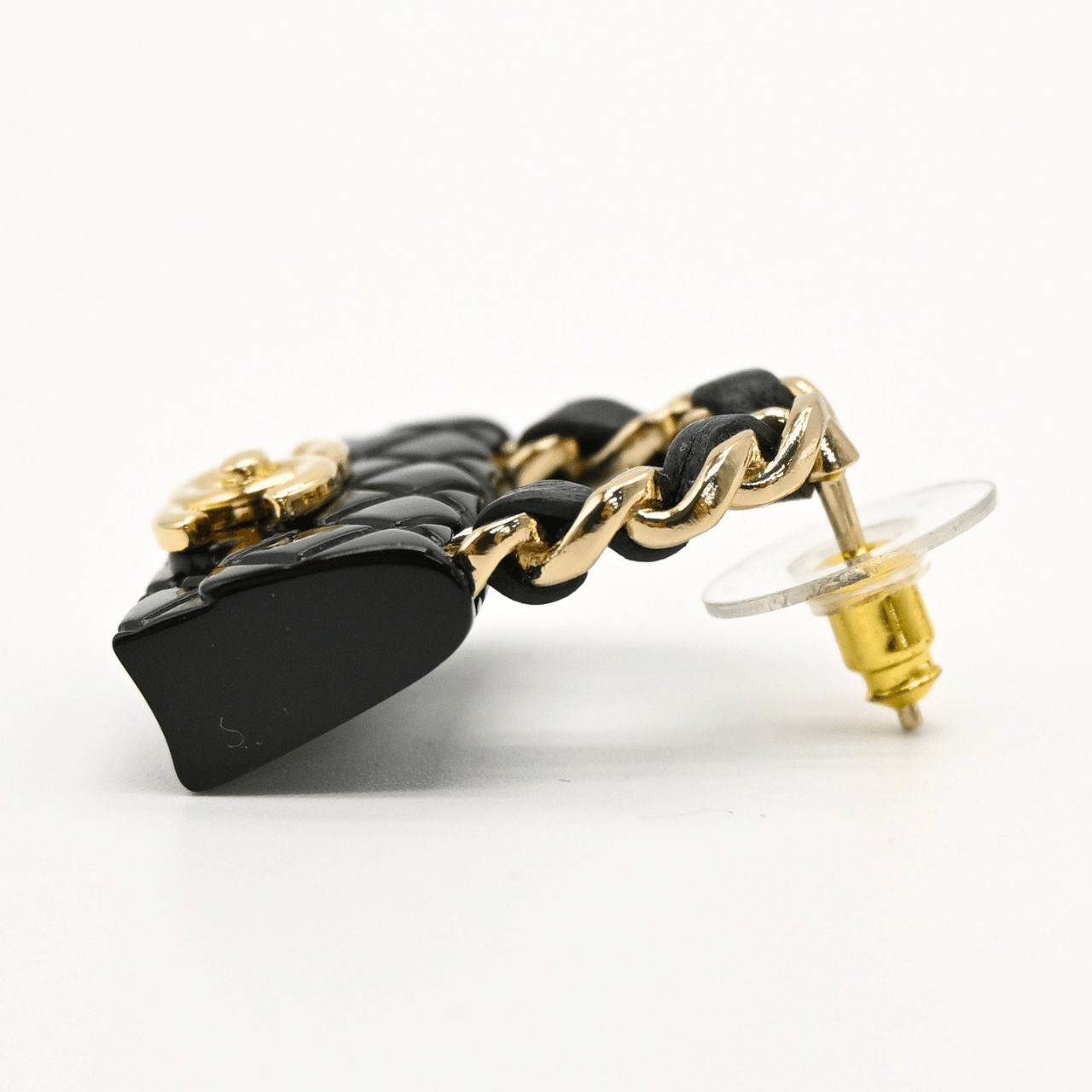 CHANEL B23C Timeless Classic Matelasse Motif Earrings Black Champagne Gold