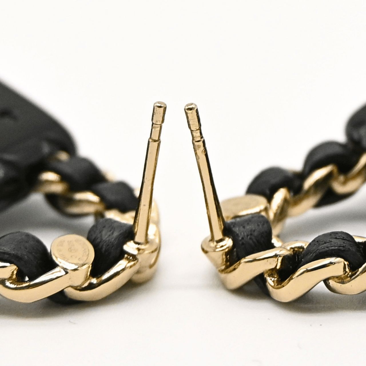 CHANEL B23C Timeless Classic Matelasse Motif Earrings Black Champagne Gold