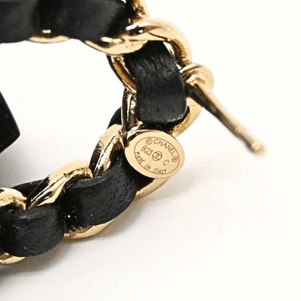 CHANEL B23C Timeless Classic Matelasse Motif Earrings Black Champagne Gold