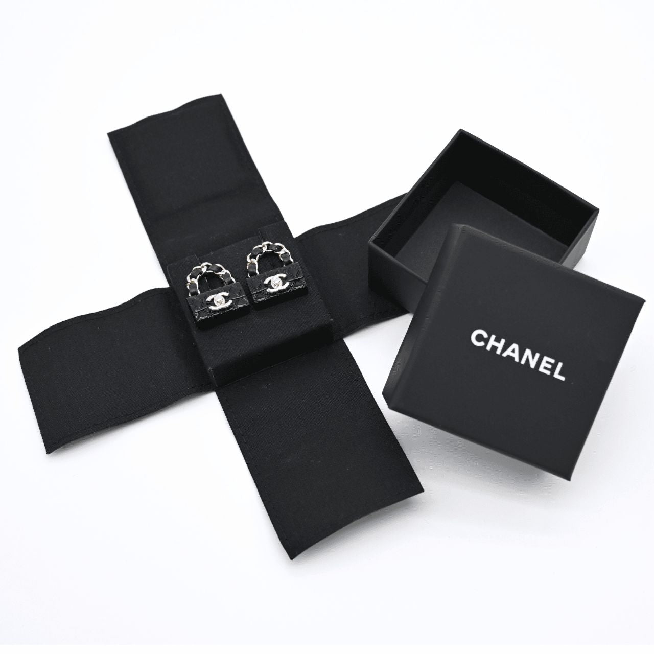 CHANEL B23C Timeless Classic Matelasse Motif Earrings Black Champagne Gold