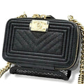 CHANEL Boy Chanel Mini Chain Shoulder Bag Caviar Skin Chevron Black AP2708