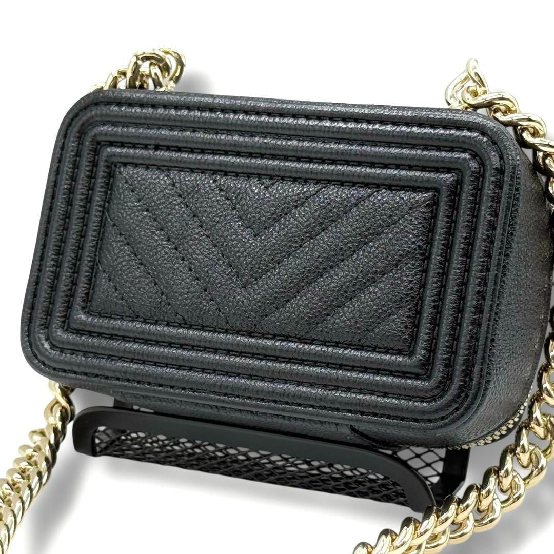 CHANEL Boy Chanel Mini Chain Shoulder Bag Caviar Skin Chevron Black AP2708