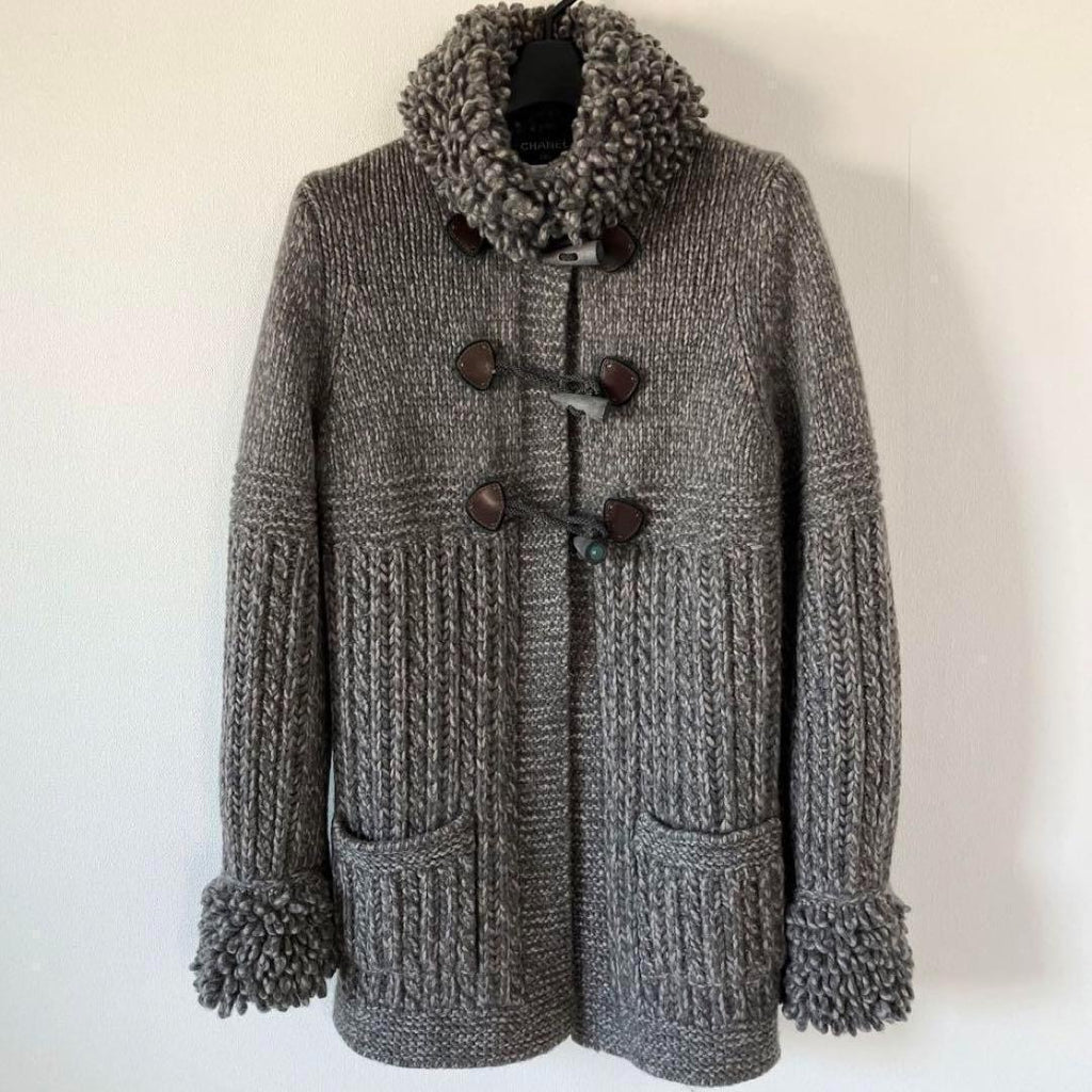 CHANEL 11AW Cashmere Knit Duffle Coat — Grey / Size 34