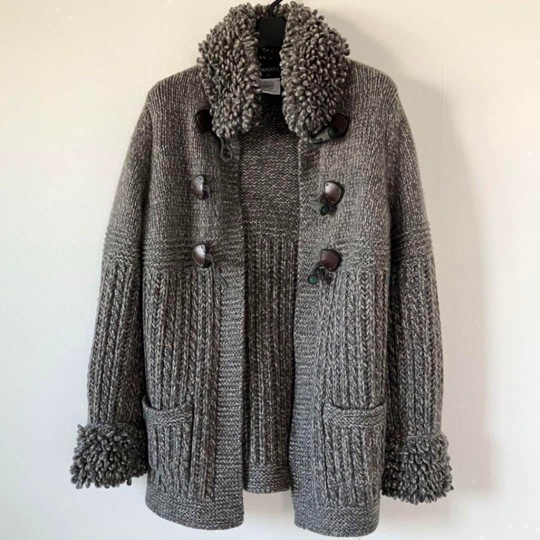 CHANEL 11AW Cashmere Knit Duffle Coat — Grey / Size 34