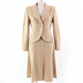 CHANEL 02C Vintage Coco Mark Tweed Jacket & Skirt Setup Beige Size 38
