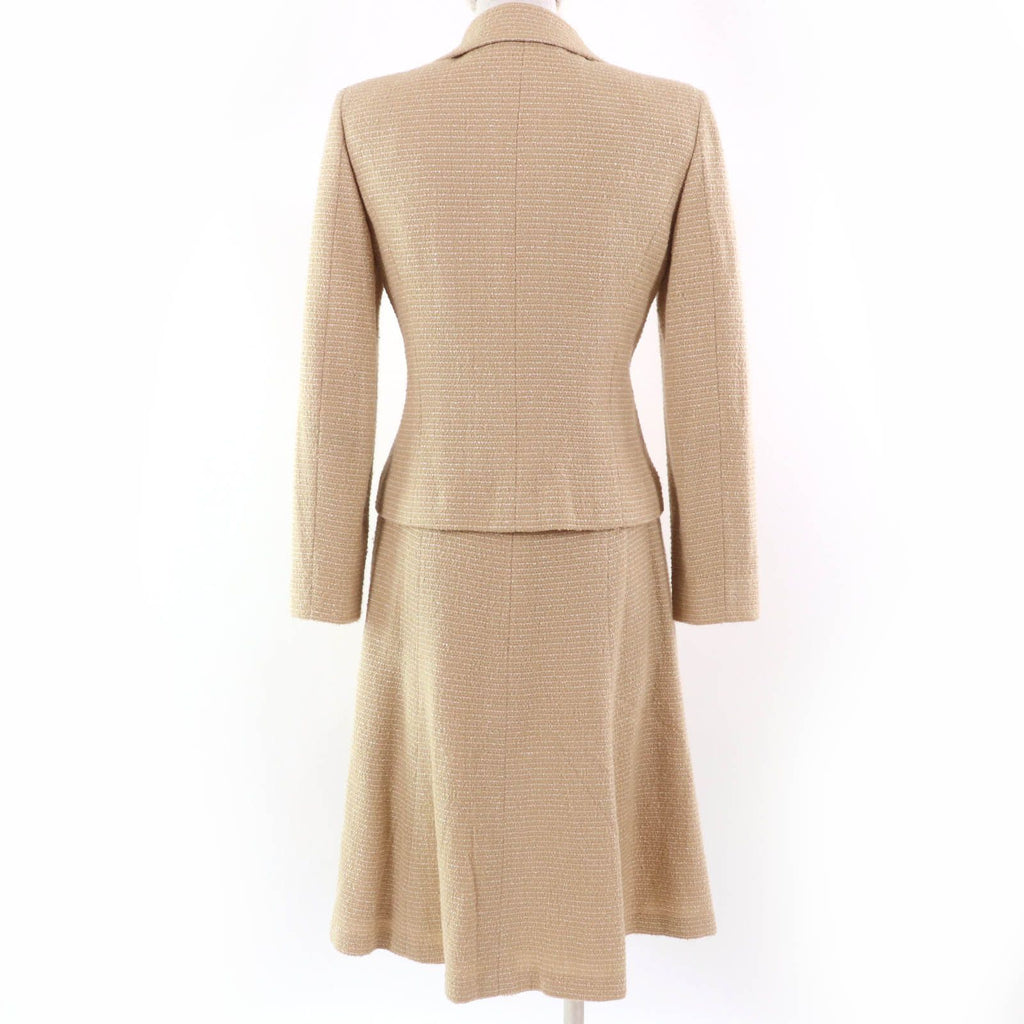 CHANEL 02C Vintage Coco Mark Tweed Jacket & Skirt Setup Beige Size 38