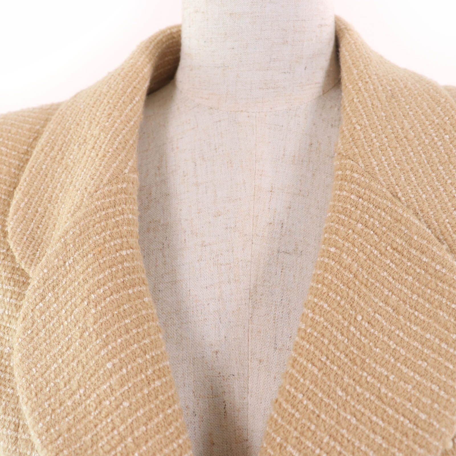 CHANEL 02C Vintage Coco Mark Tweed Jacket & Skirt Setup Beige Size 38