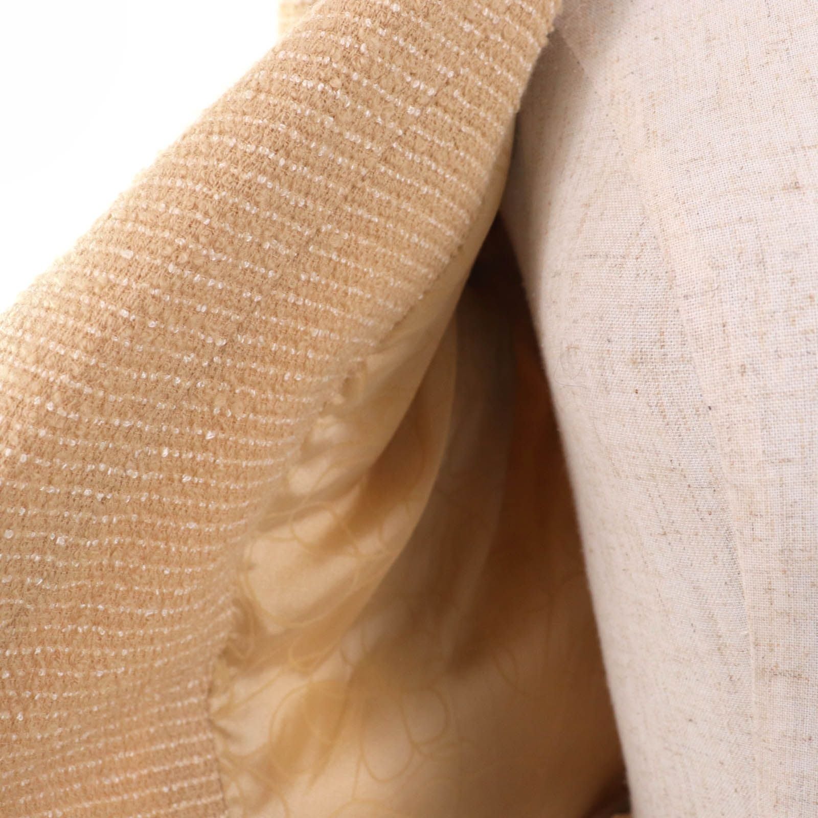 CHANEL 02C Vintage Coco Mark Tweed Jacket & Skirt Setup Beige Size 38