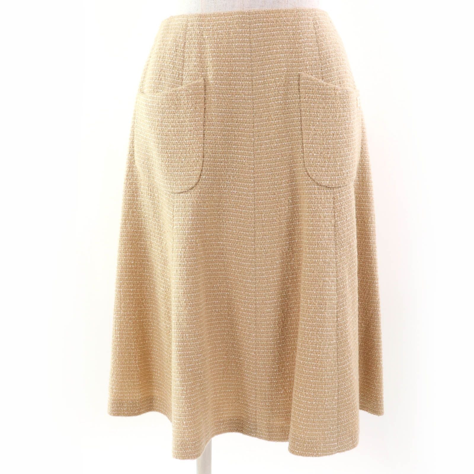 CHANEL 02C Vintage Coco Mark Tweed Jacket & Skirt Setup Beige Size 38