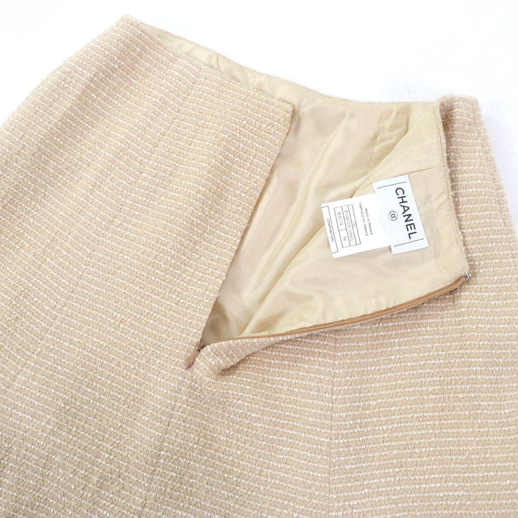 CHANEL 02C Vintage Coco Mark Tweed Jacket & Skirt Setup Beige Size 38