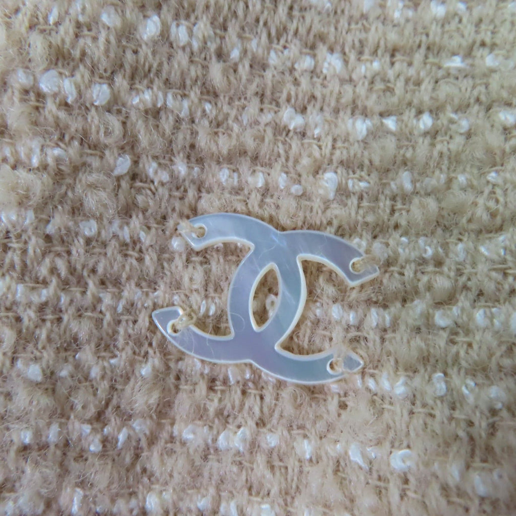 CHANEL 02C Vintage Coco Mark Tweed Jacket & Skirt Setup Beige Size 38
