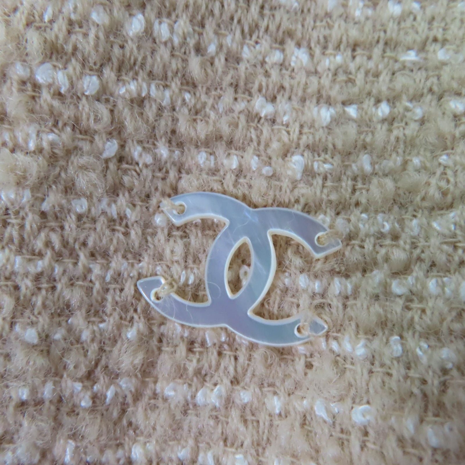 CHANEL 02C Vintage Coco Mark Tweed Jacket & Skirt Setup Beige Size 38