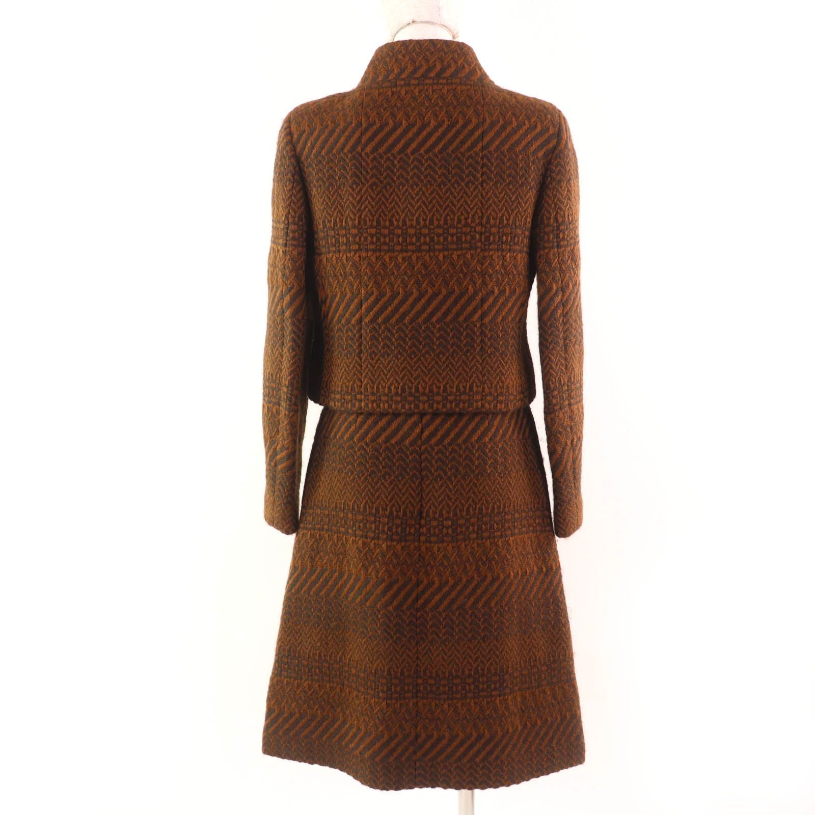 CHANEL 00A Wool Tweed Coco Mark Logo Lining Jacket & Skirt Setup Brown Size 38